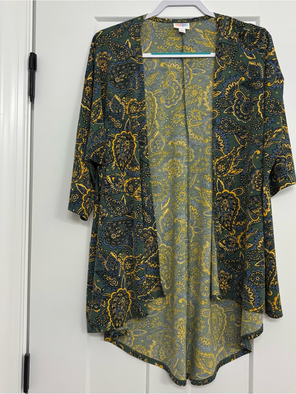 LuLaRoe Green and Mustard Open Front Tunic
